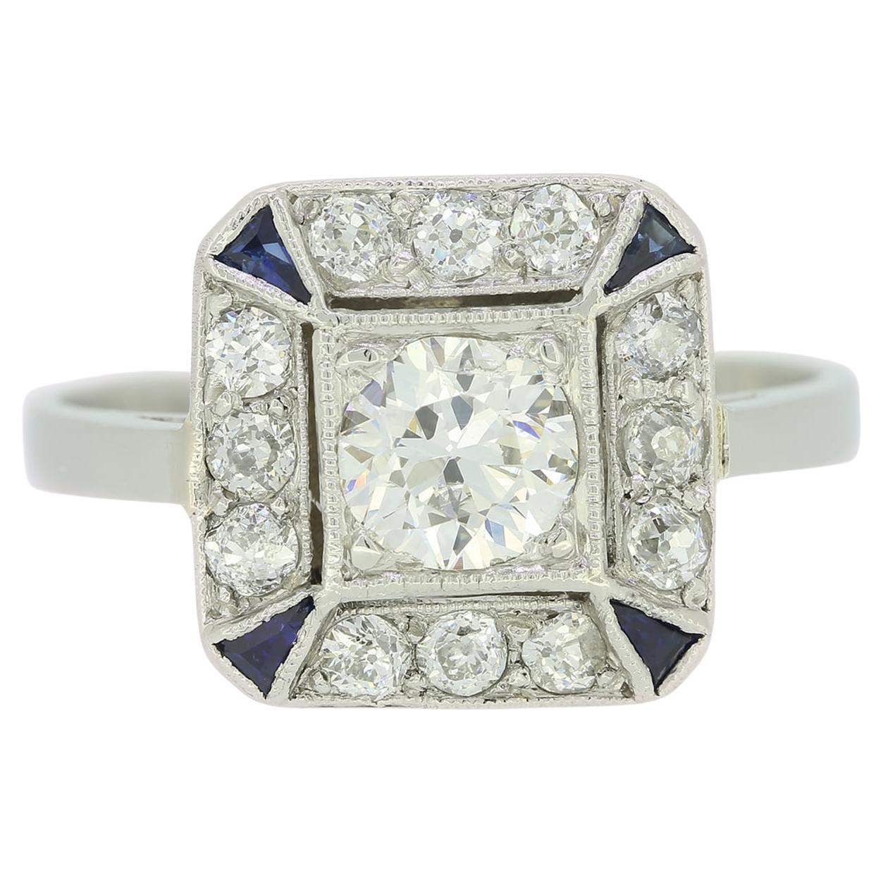 Art Deco Style Diamond and Sapphire Ring