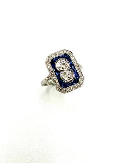 Art Deco Style Diamond and Sapphire White Gold Ring