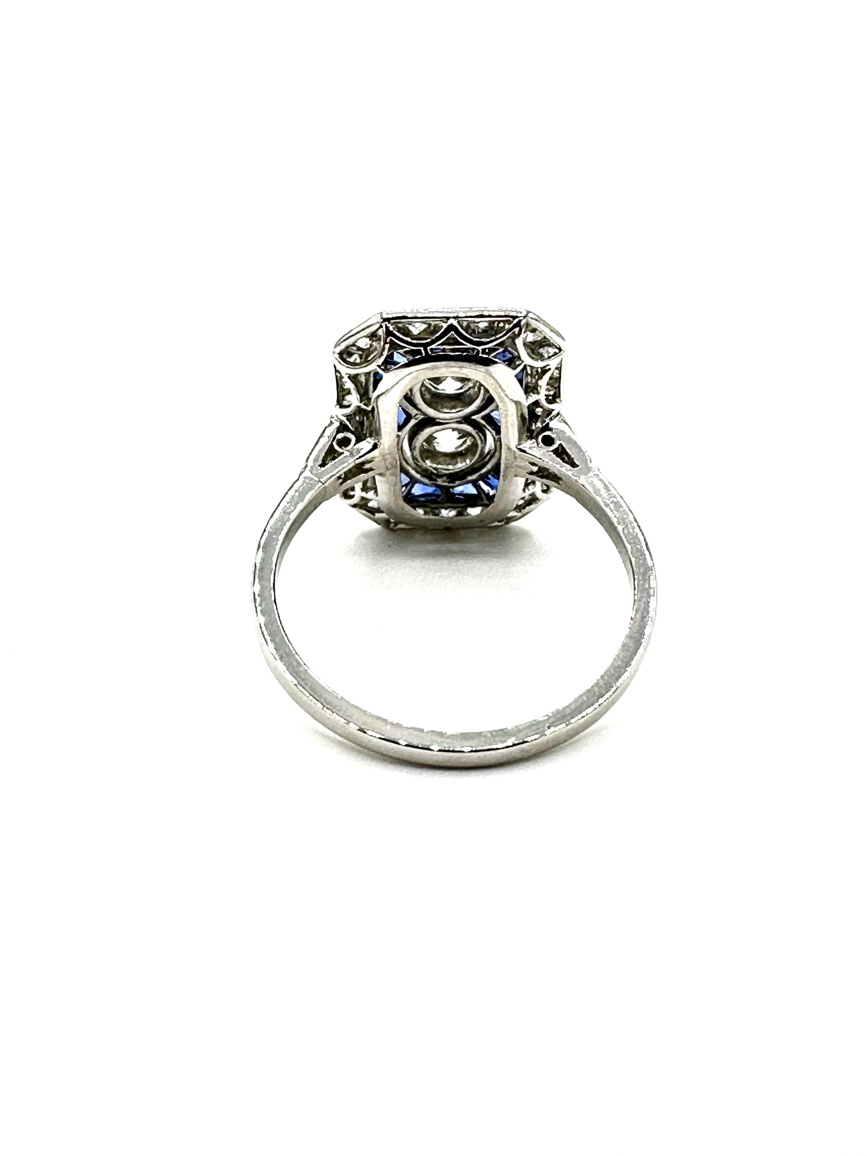 Women's or Men's Art Deco Style Diamond and Sapphire White Gold Ring For Sale