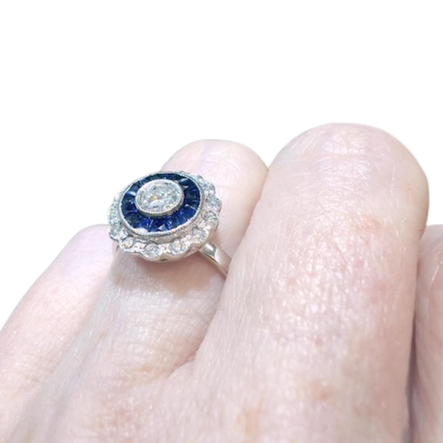 Art Deco Style Diamond and Sapphire White Gold Ring 1