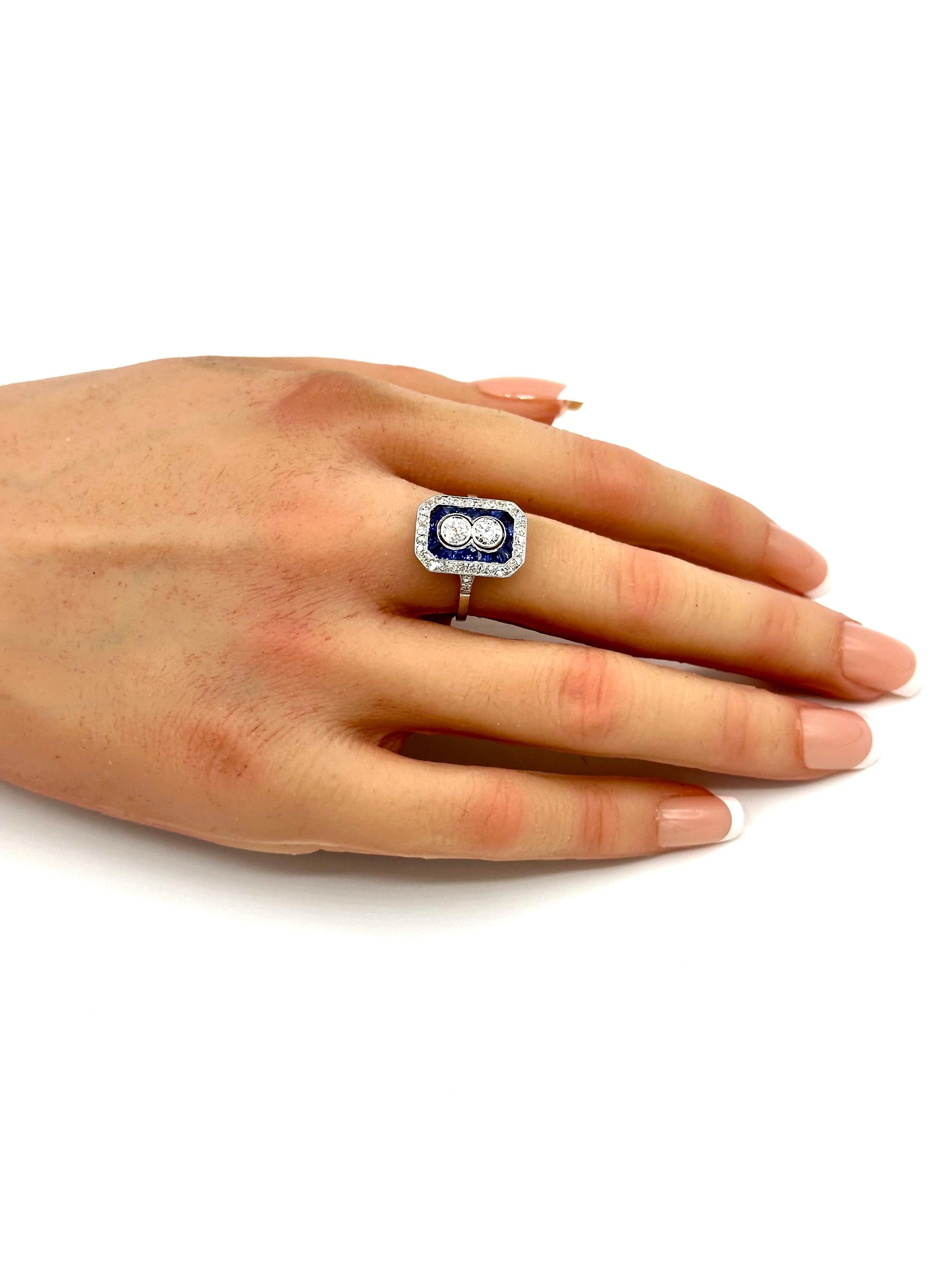 Art Deco Style Diamond and Sapphire White Gold Ring For Sale 1