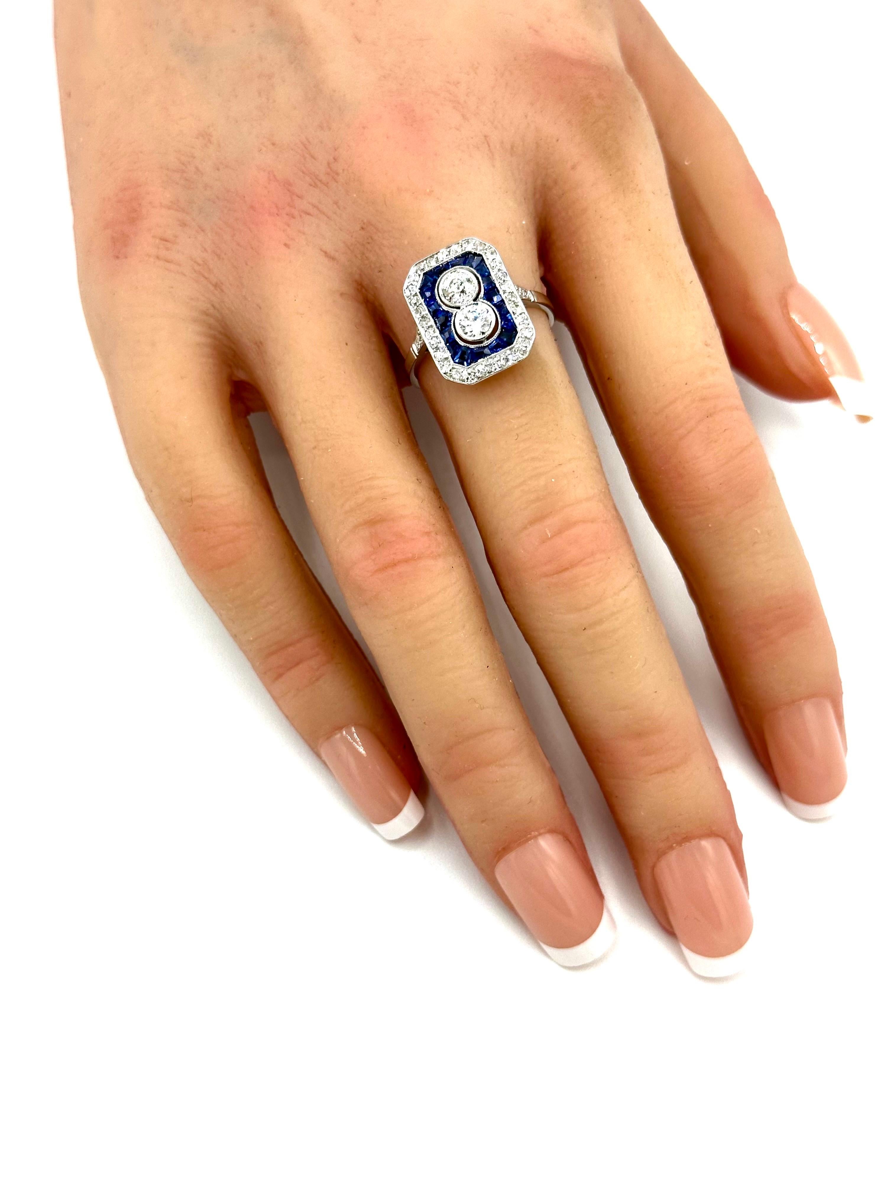 Art Deco Style Diamond and Sapphire White Gold Ring For Sale 2