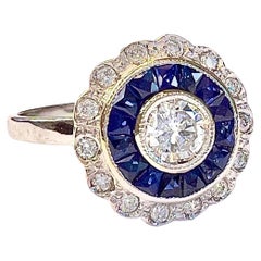 Art Deco Style Diamond and Sapphire White Gold Ring