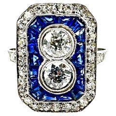 Vintage Art Deco Style Diamond and Sapphire White Gold Ring