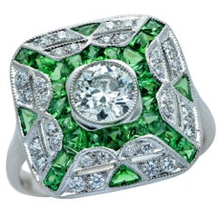 Art Deco Style Diamond and Tsavorite Garnet Ring