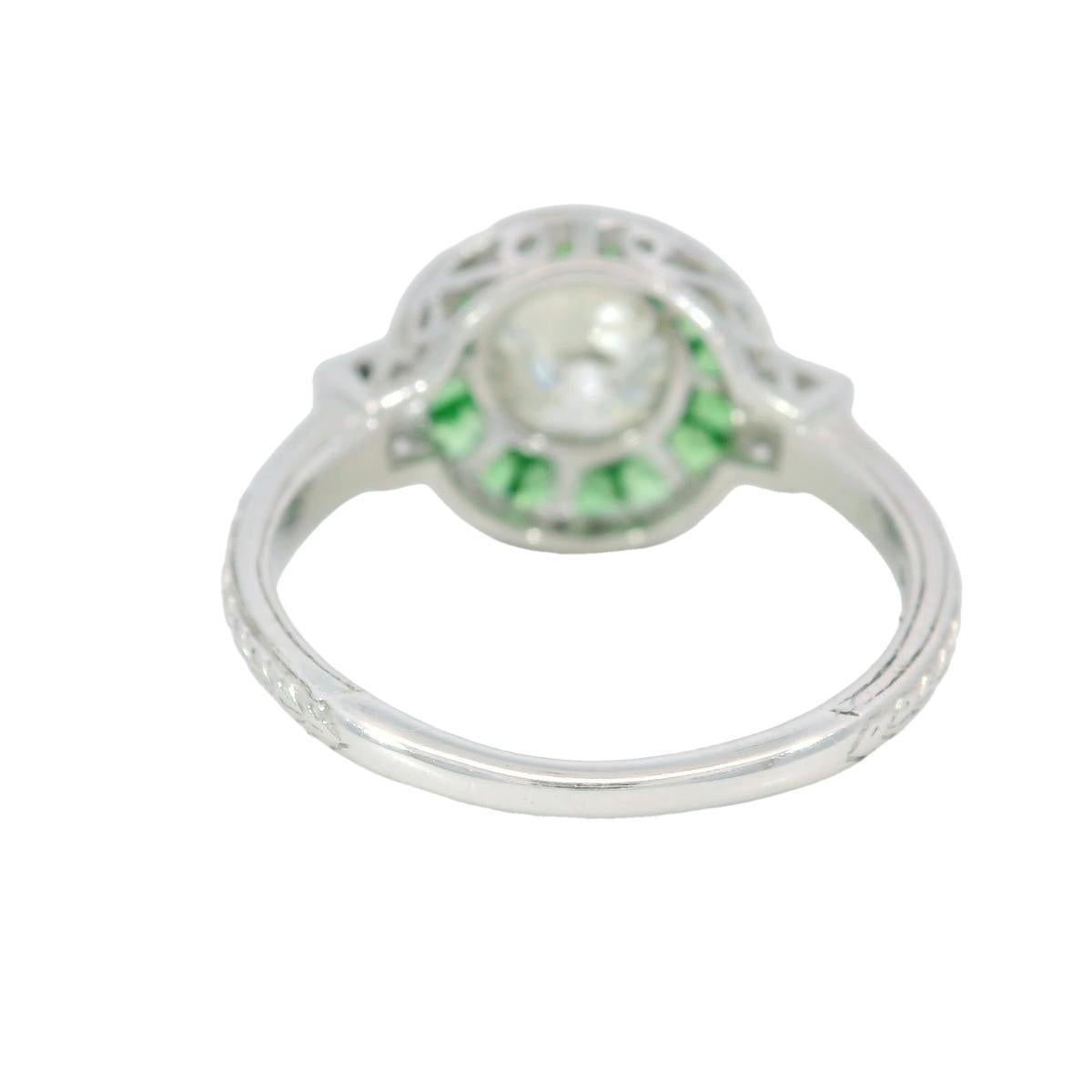 Women's Diamond Tsavorite Halo Cluster Ring in Platinum 1.24ct Old Miner Art Deco Style For Sale