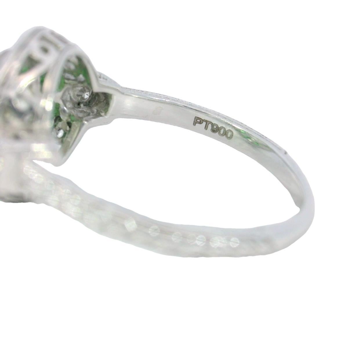 Diamond Tsavorite Halo Cluster Ring in Platinum 1.24ct Old Miner Art Deco Style For Sale 2