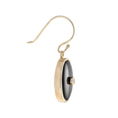 Boucles d'oreilles de style Art Déco en or jaune 14K avec diamants et onyx noir de forme ovale