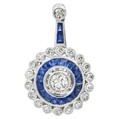 Art Deco Style Diamond Blue Sapphire 1.27 TCW Platinum Pendant Necklace