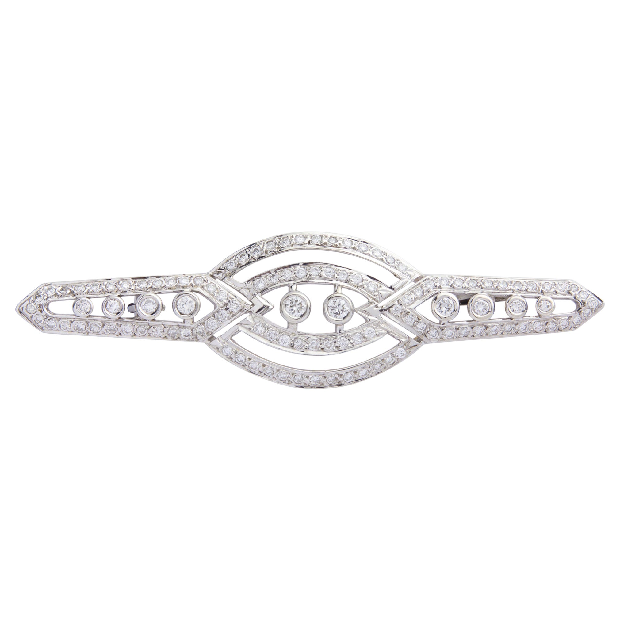 Diamantbrosche im Art-Déco-Stil aus 18 Karat Weißgold