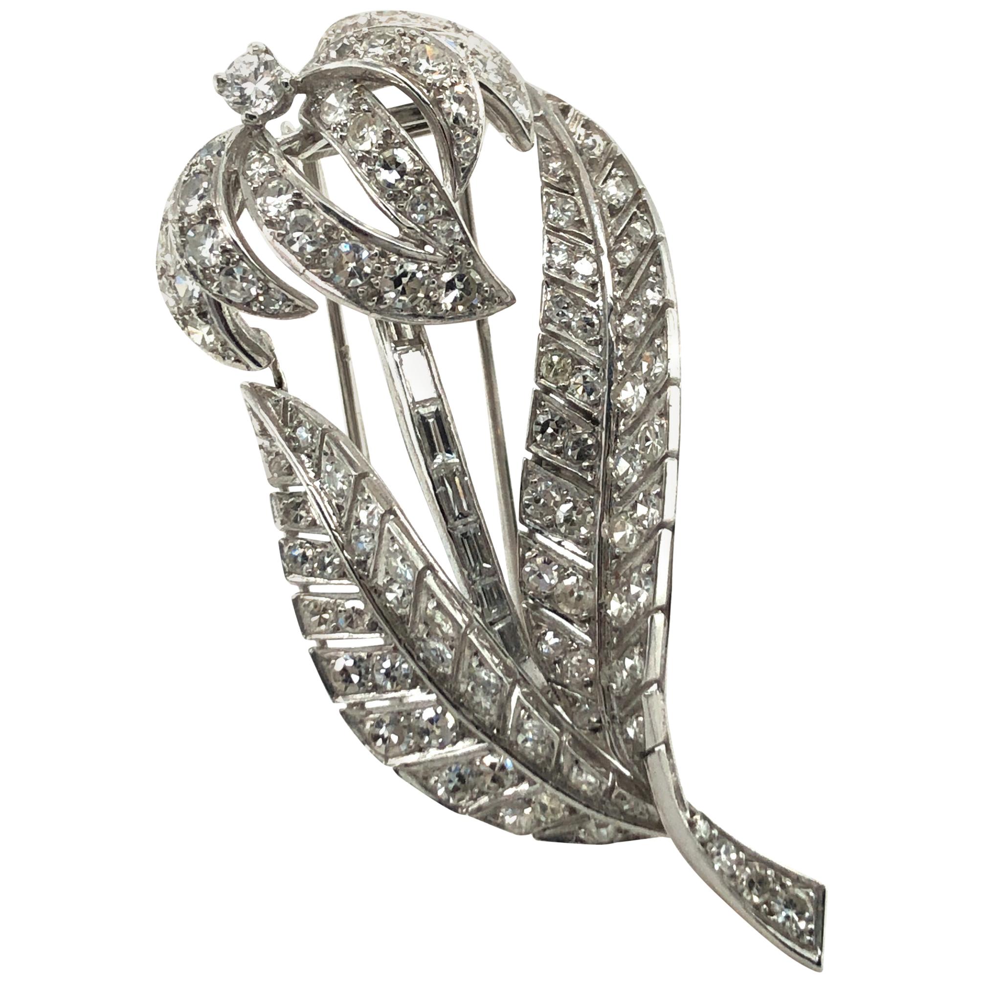Art Deco Style Diamond Brooch in Platinum 950
