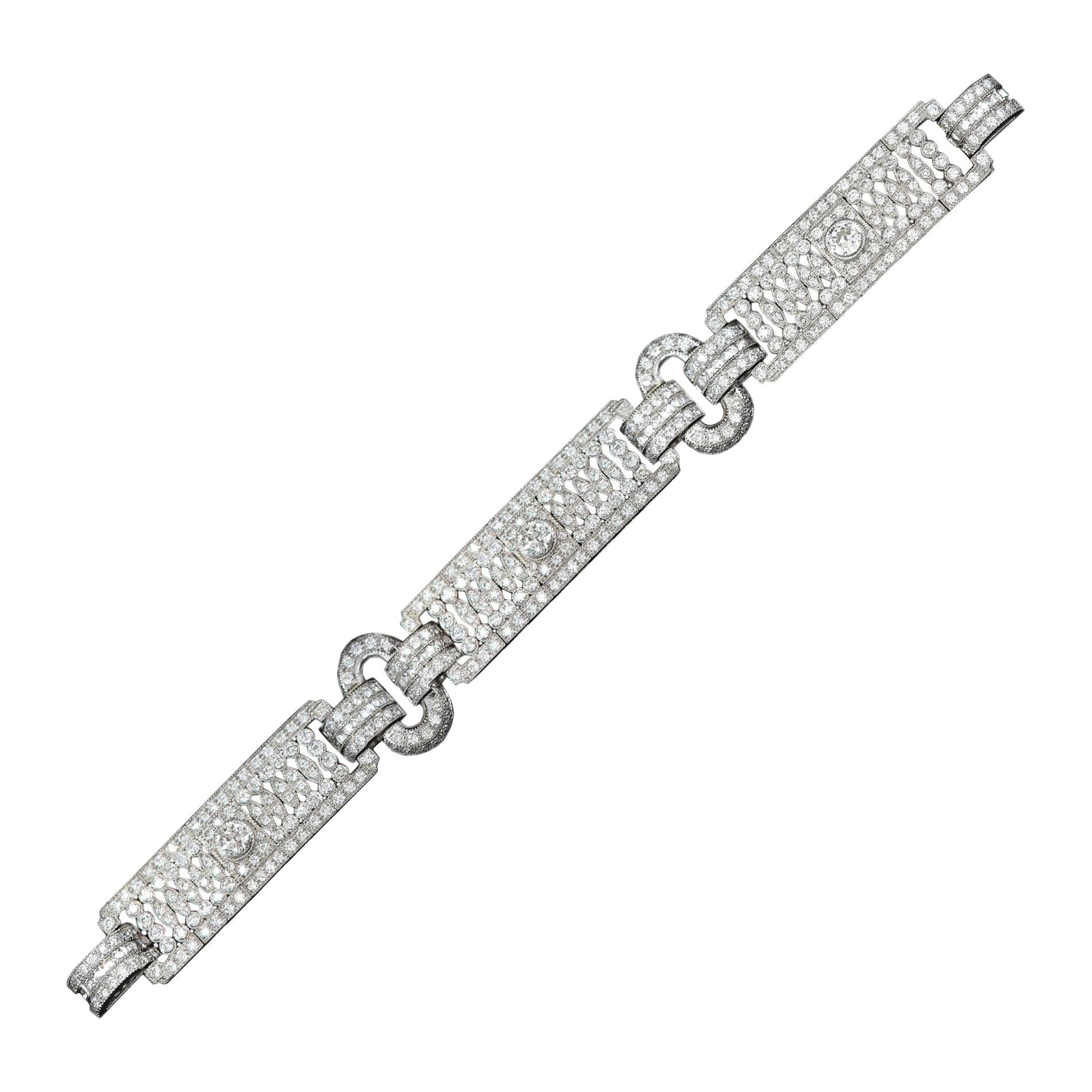Art Deco Style Diamond Buckle Link Bracelet 18 Karat Old Diamond Cut Diamonds For Sale