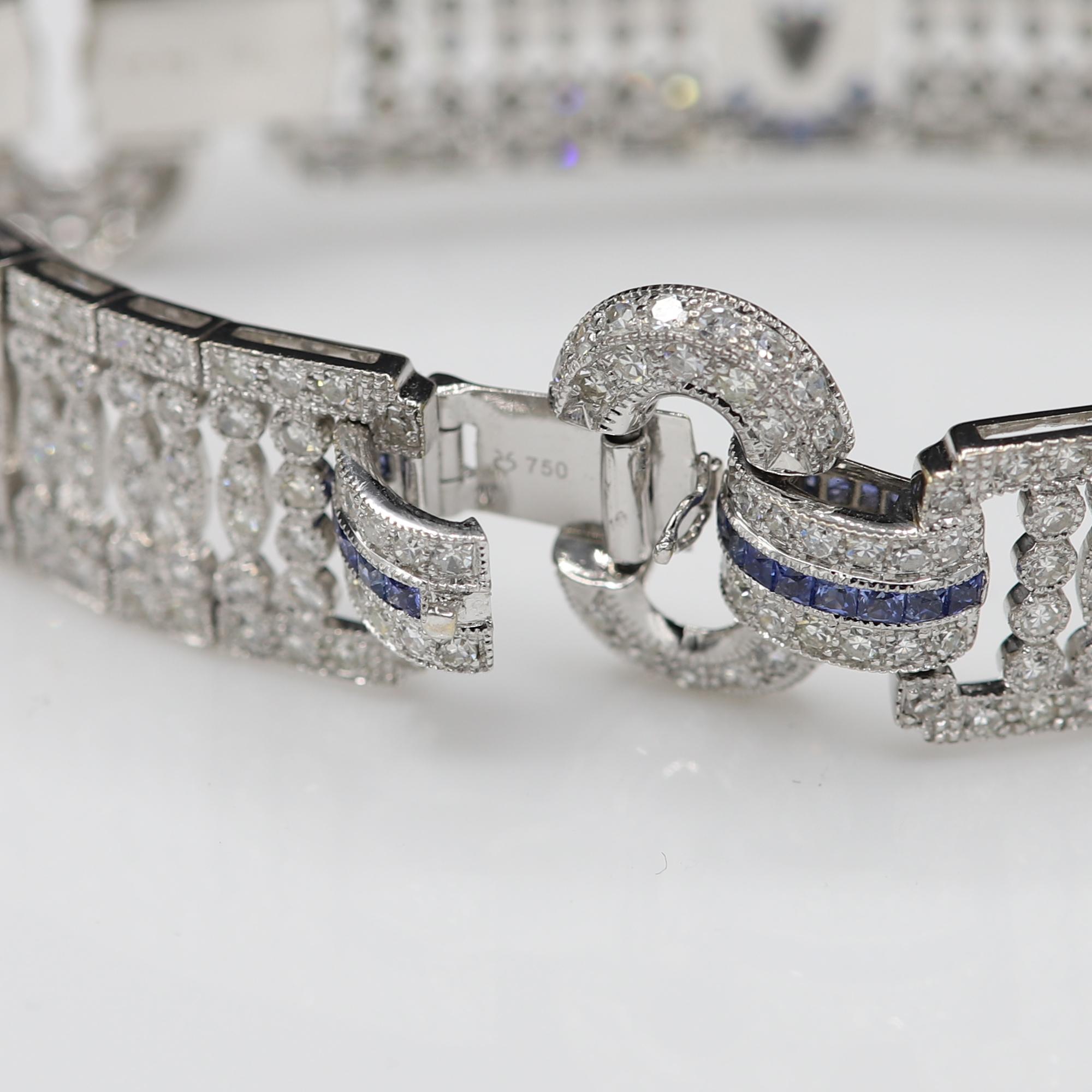 Bracelet à maillons en or blanc 18 carats avec boucle en diamants de style Art déco en vente 3