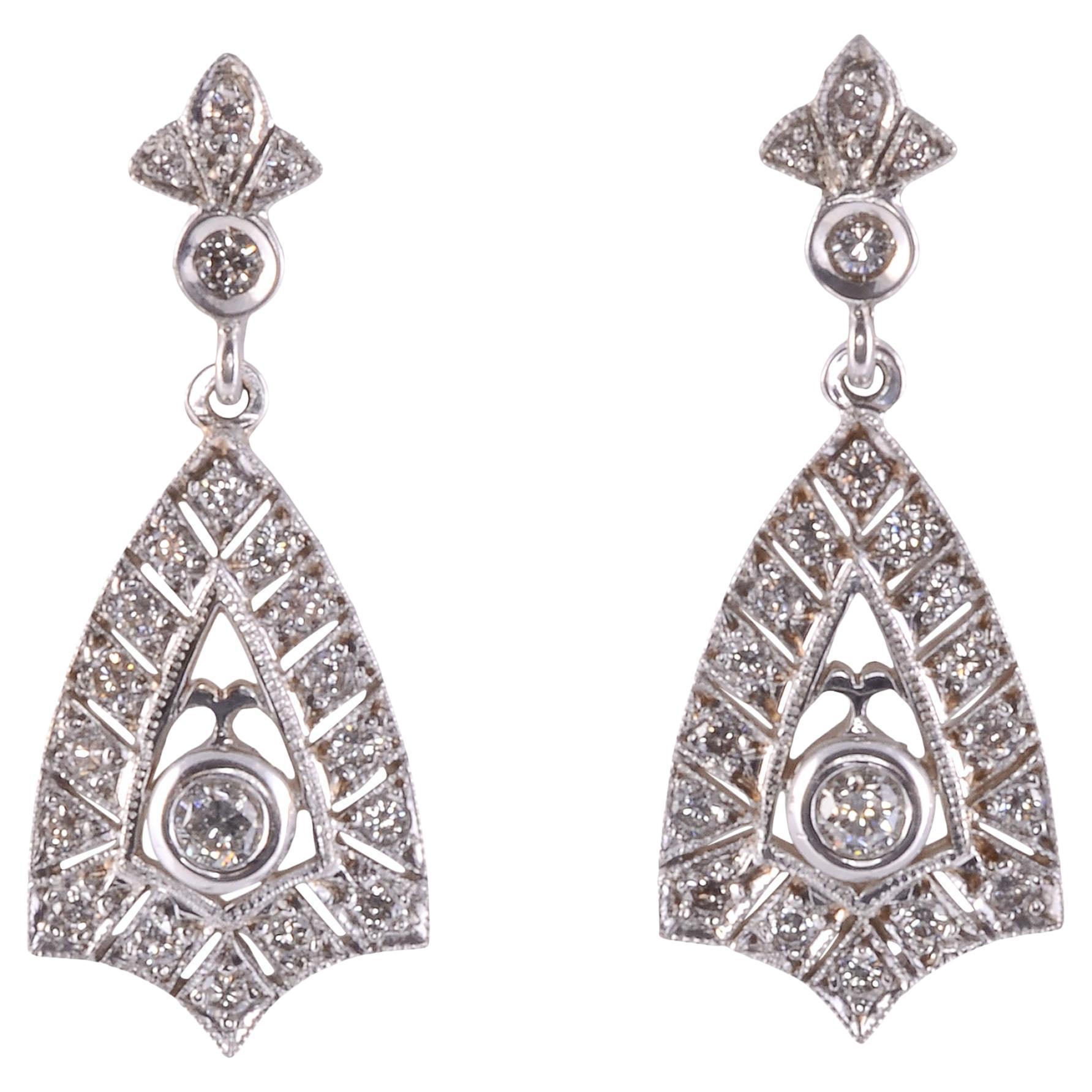 Art Deco Style Diamond Dangle Earrings For Sale