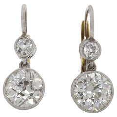 Art Deco Style Diamond Drop Earrings Old Mine Cut 2.81 Carat Lever Backs