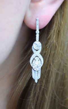 Diamant-Tropfenohrringe im Art Deco Stil Platin