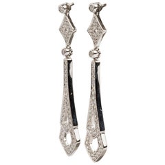 Art Deco Style Diamond Drop Earrings, Total Est .58 Carat 18 Karat White Gold