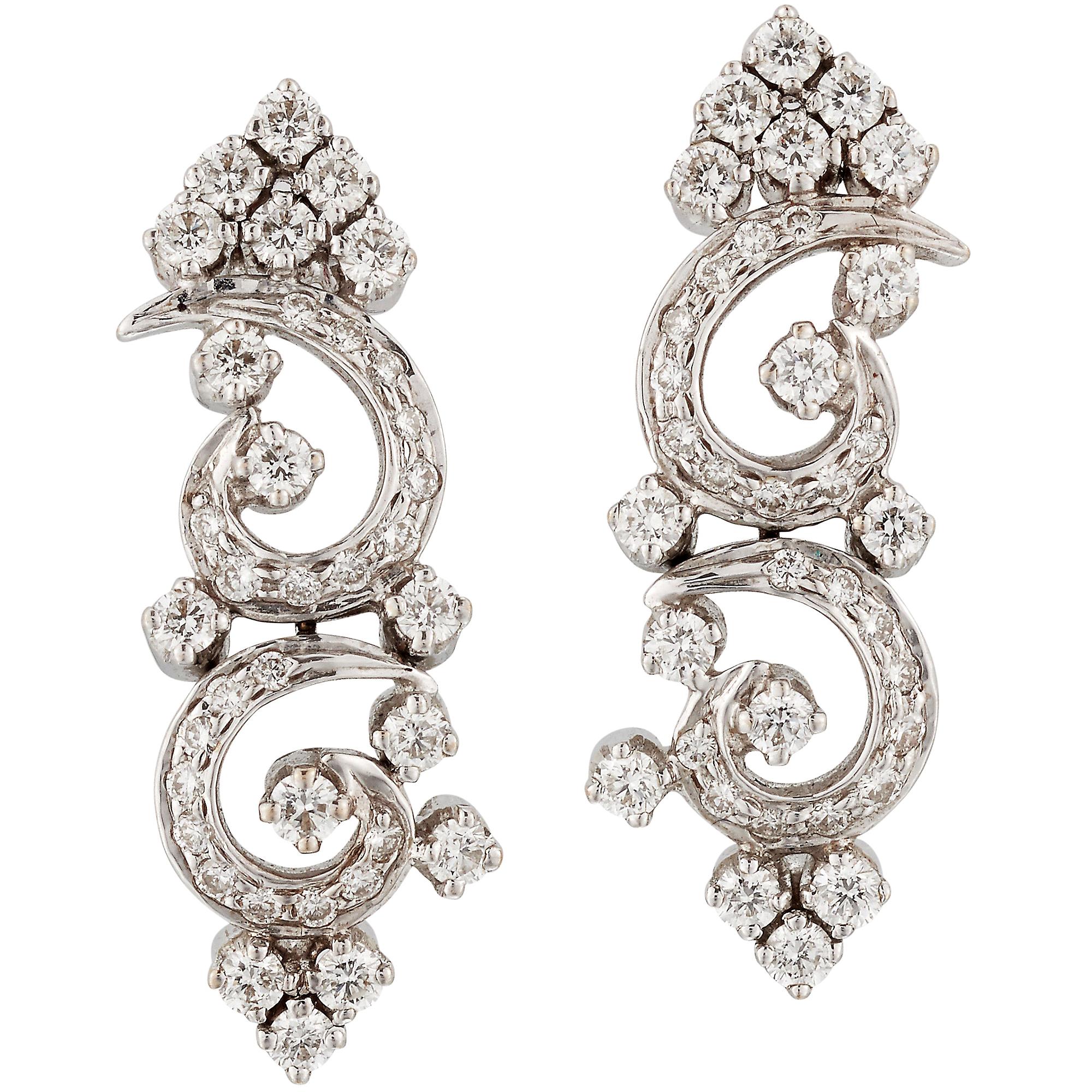 Art Deco Style Diamond Earrings 18 Carat White Gold