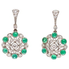 Art Deco Style Diamond Emerald Platinum Earrings