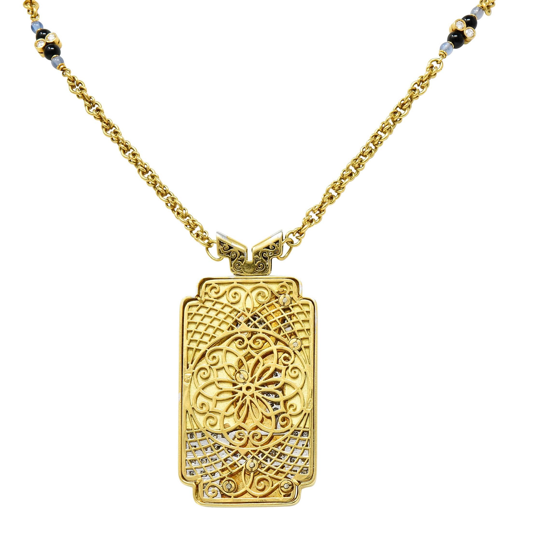Brilliant Cut Art Deco Style Diamond Enamel 18 Karat Gold Flapper Golfer Sautoir Necklace