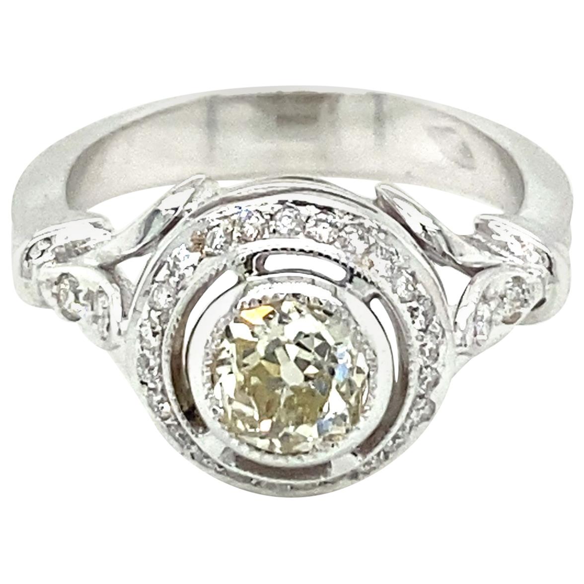 Art Deco Style Diamond Engagement Gold Ring For Sale