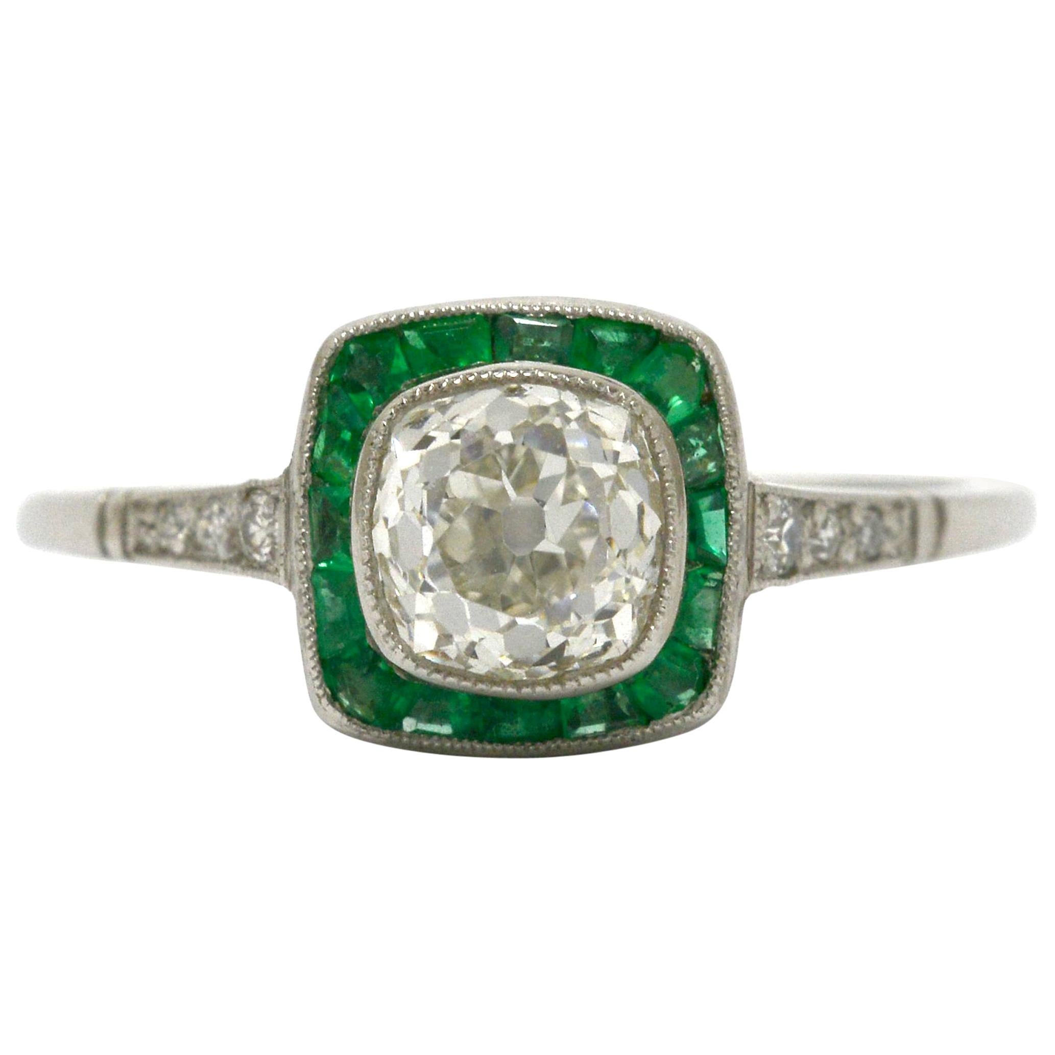 Over 1 Carat Old Mine Cushion Diamond Engagement Ring Art Deco Inspired