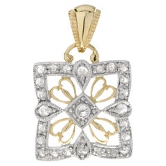 Art Deco Style Diamond Filigree Pendant in 9K White Top Yellow Gold