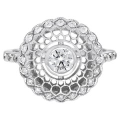 Art Deco Style Diamond Filigree Ring in 18K White Gold