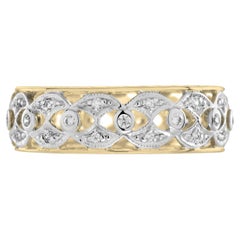 Art Deco Style Diamond Floral Filigree Eternity Band 14K White Yellow Gold Ring