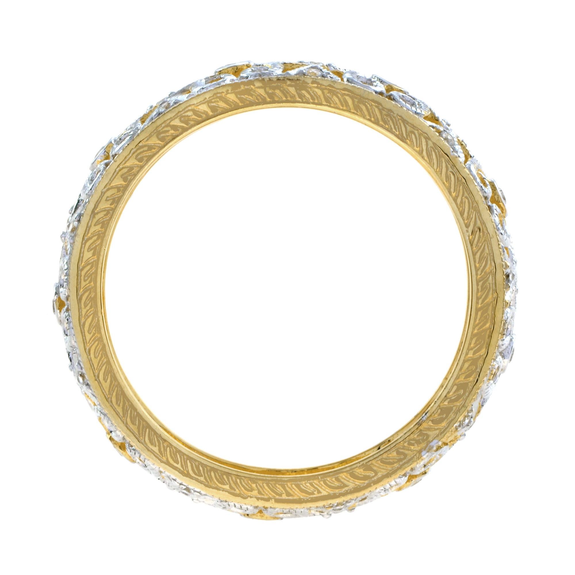 Art Deco Style Diamond Floral Filigree Eternity Band Ring in 14K Yellow Gold 4