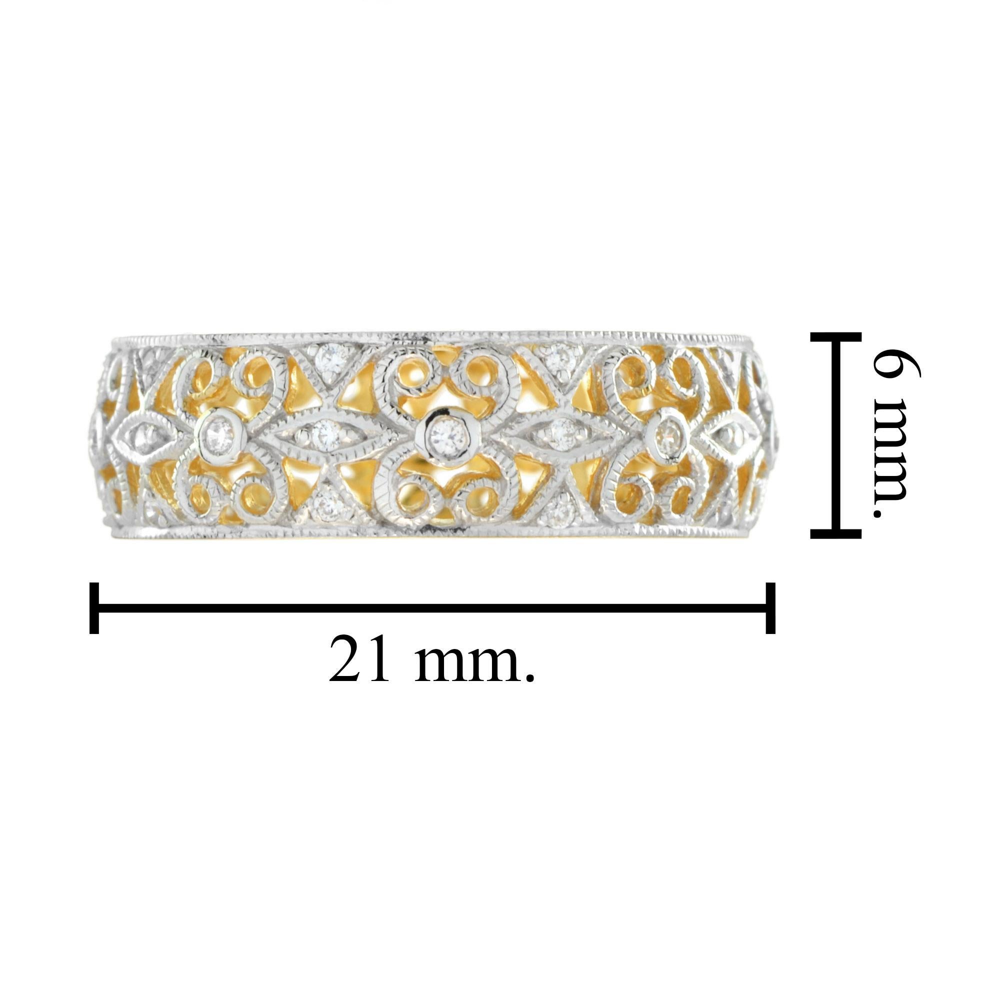 For Sale:  Art Deco Style Diamond Floral Filigree Eternity Band Ring in 14K Yellow Gold 5