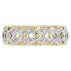 Art Deco Style Diamond Floral Filigree Eternity Band Ring in 14K Yellow Gold