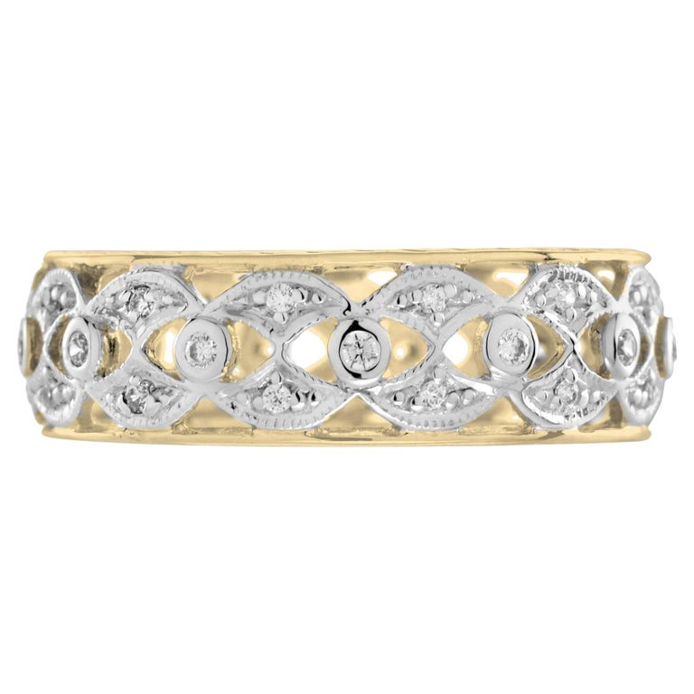 Customizable Art Deco Style Diamond Floral Filigree Eternity Band Ring ...