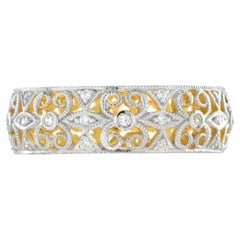 Art Deco Style Diamond Floral Filigree Eternity Band Ring in 14K Yellow Gold