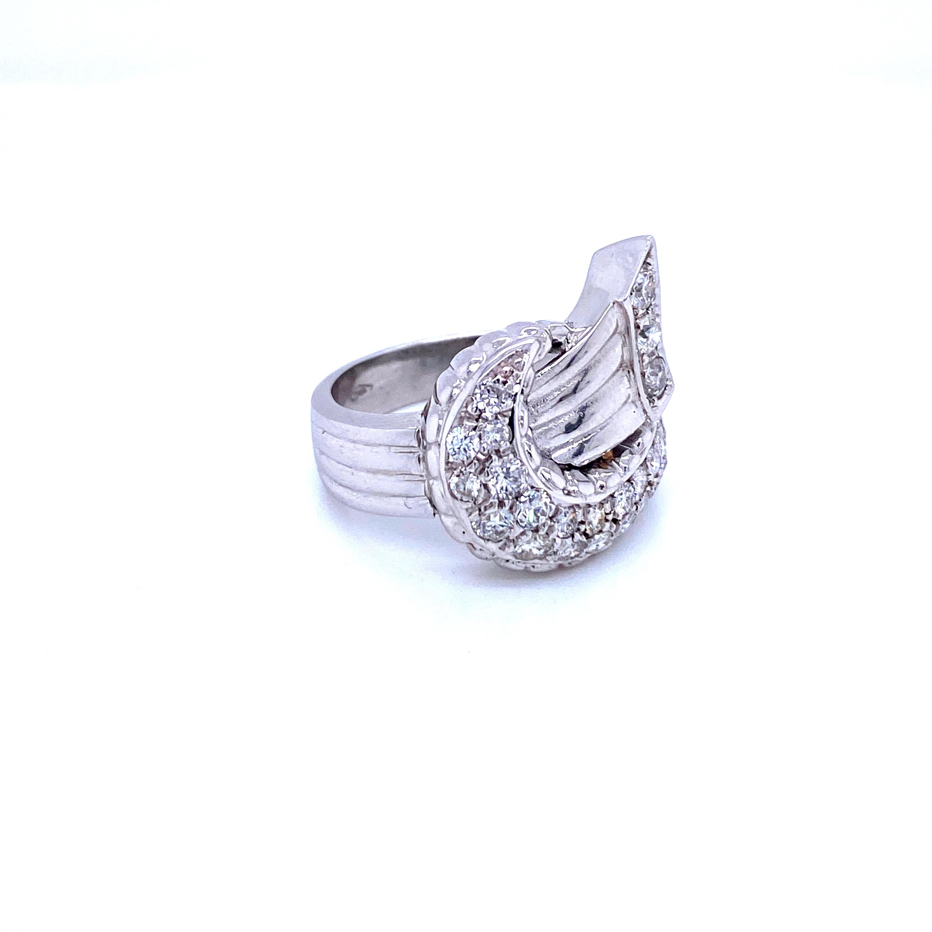 Round Cut Art Deco Style Diamond Gold Bow Ring For Sale
