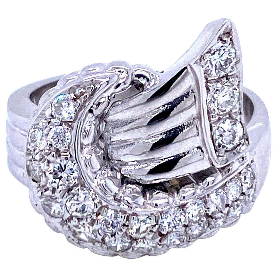 Art Deco Style Diamond Gold Bow Ring