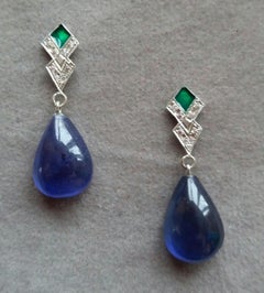 Pendientes de gota de zafiros azules en forma de pera con esmalte verde dorado y diamantes estilo Art Déco