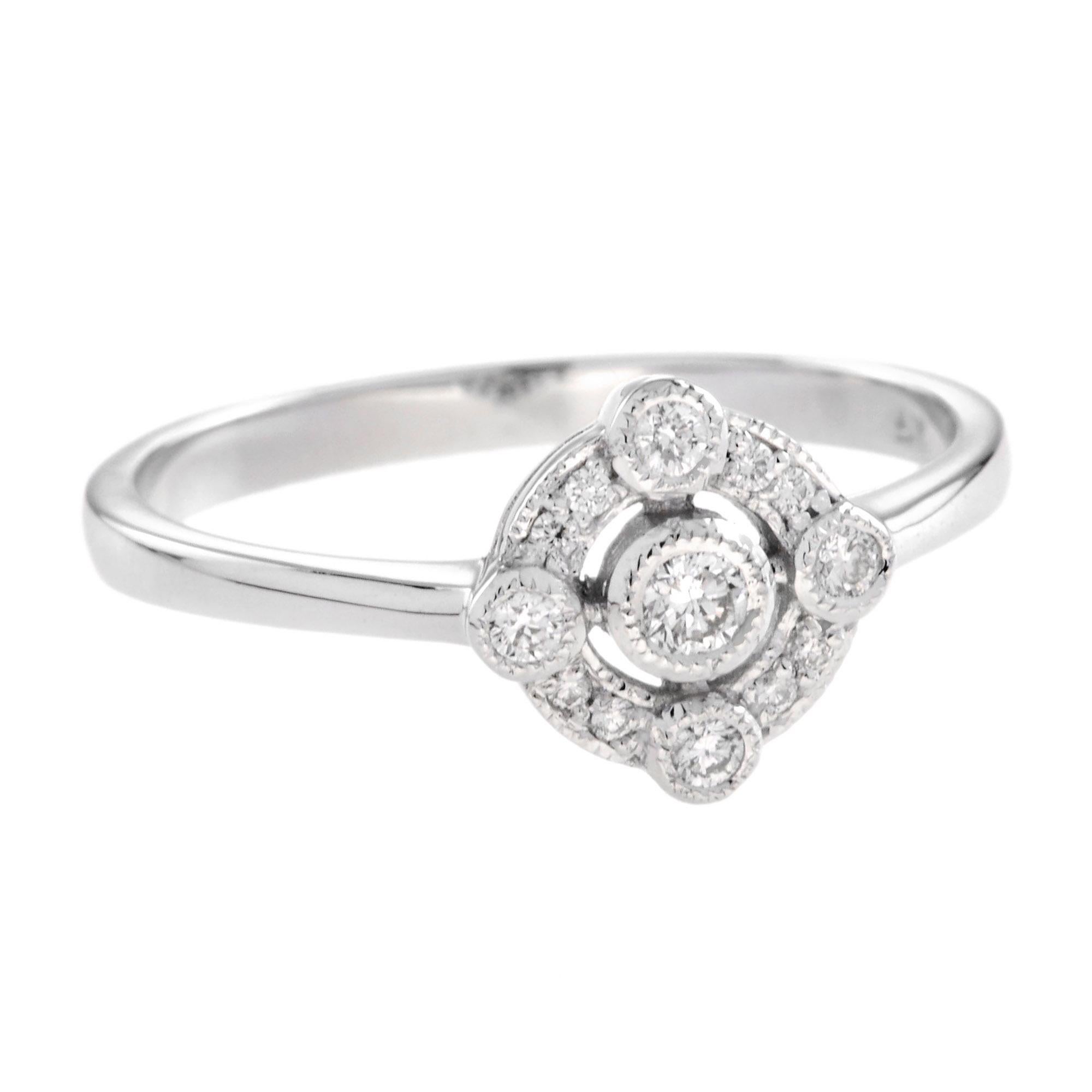 For Sale:  Art Deco Style Diamond Halo Ring in 14K White Gold 2