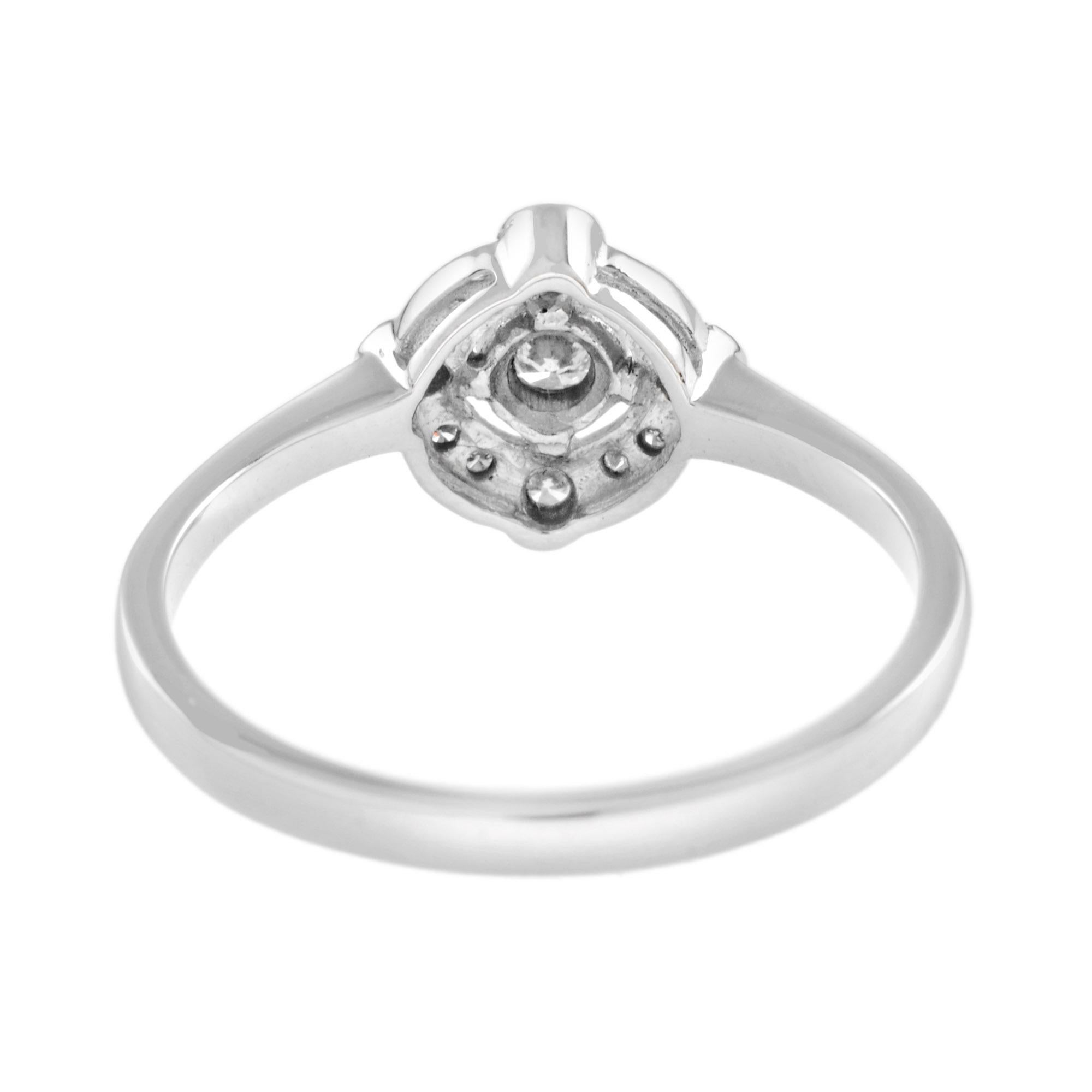 For Sale:  Art Deco Style Diamond Halo Ring in 14K White Gold 4