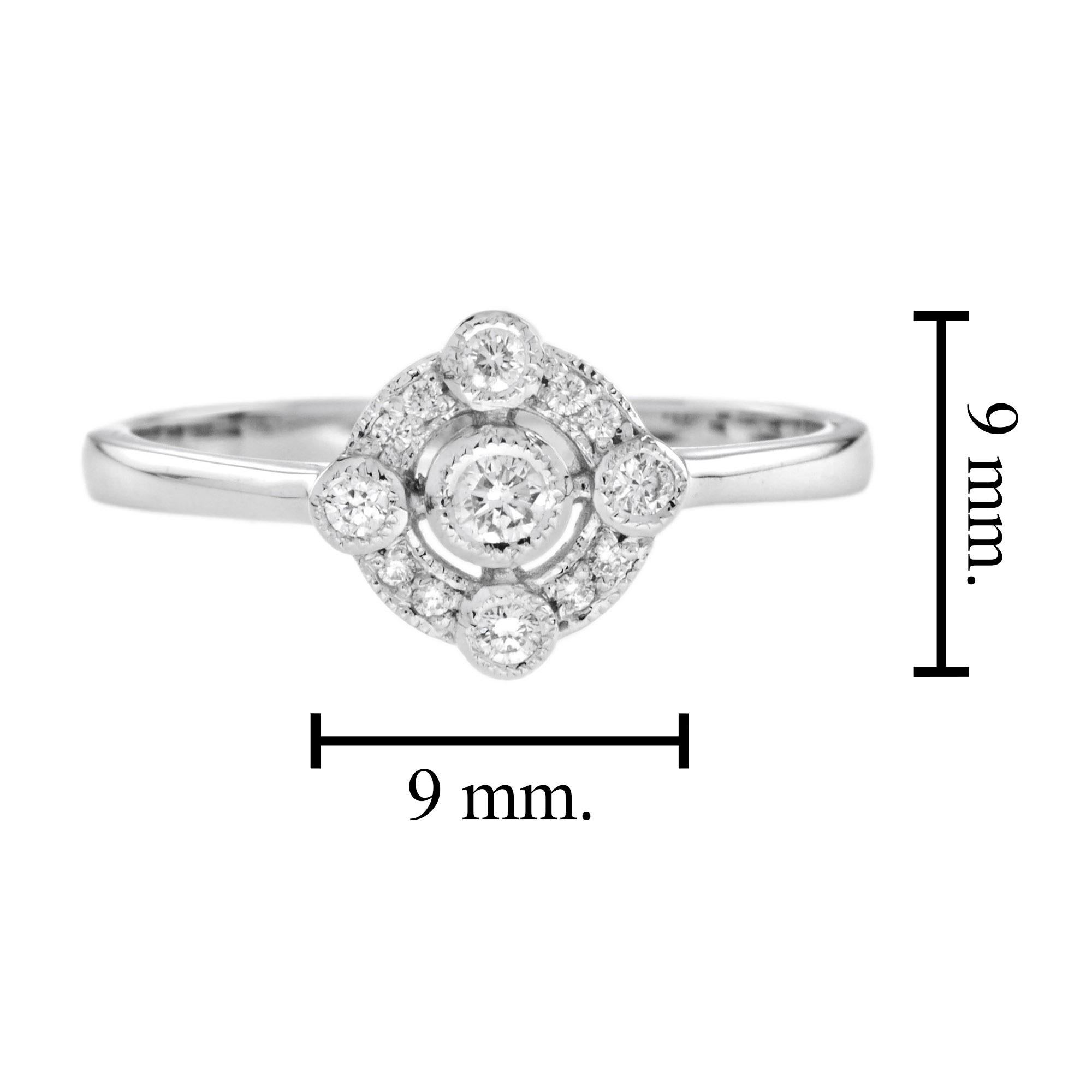 For Sale:  Art Deco Style Diamond Halo Ring in 14K White Gold 6