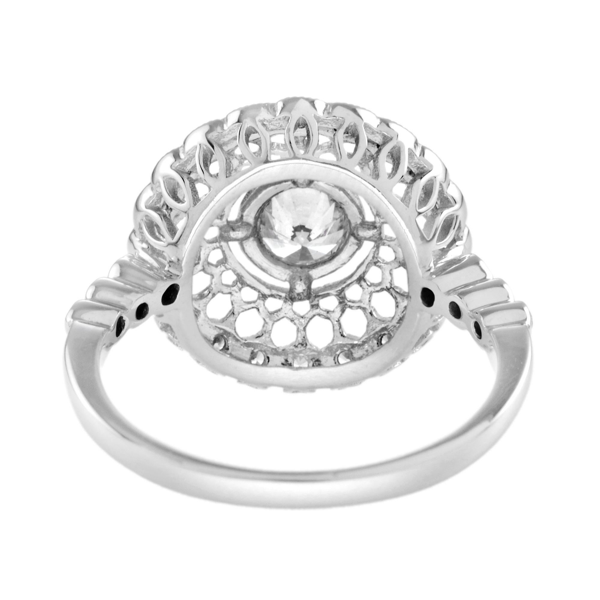 Art Deco Style Diamond Honey Comb Filigree 14K White Gold Ring (Art déco) im Angebot