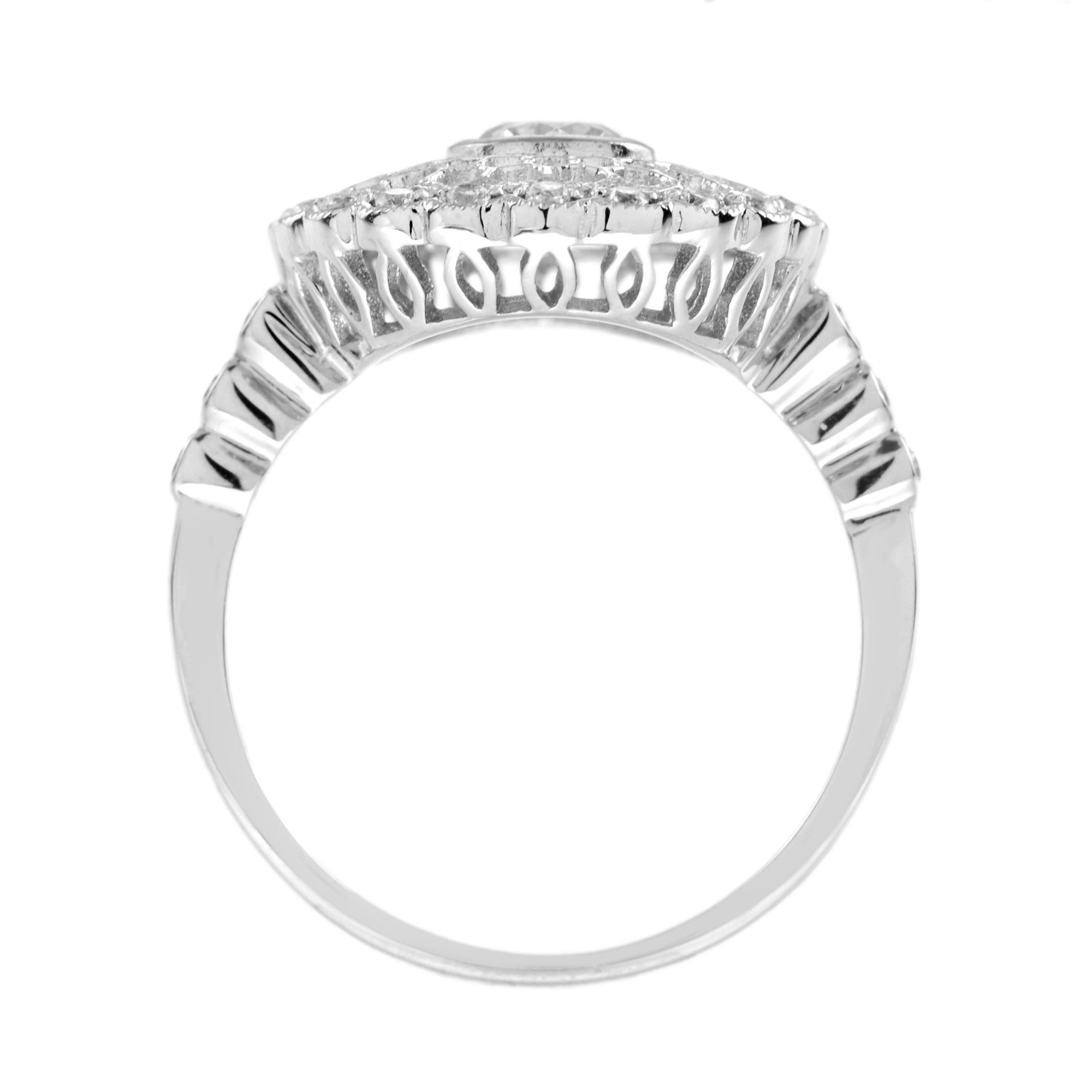 Art Deco Style Diamond Honey Comb Filigree 14K White Gold Ring (Rundschliff) im Angebot