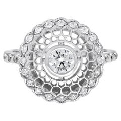 Art Deco Style Diamond Honey Comb Filigree 14K White Gold Ring