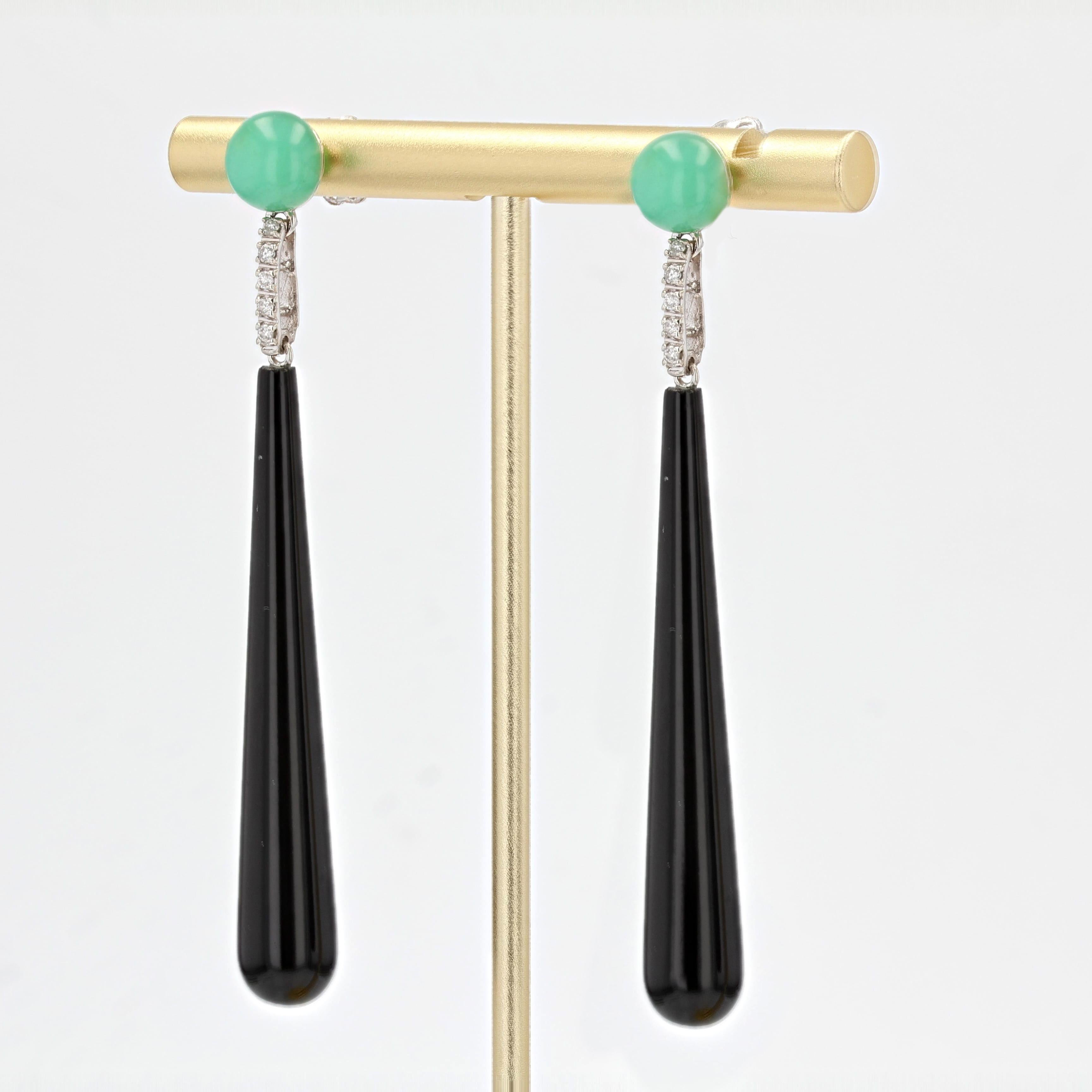 Art Deco Style Diamond Onyx Chrysophrase Dangle Earrings For Sale 2