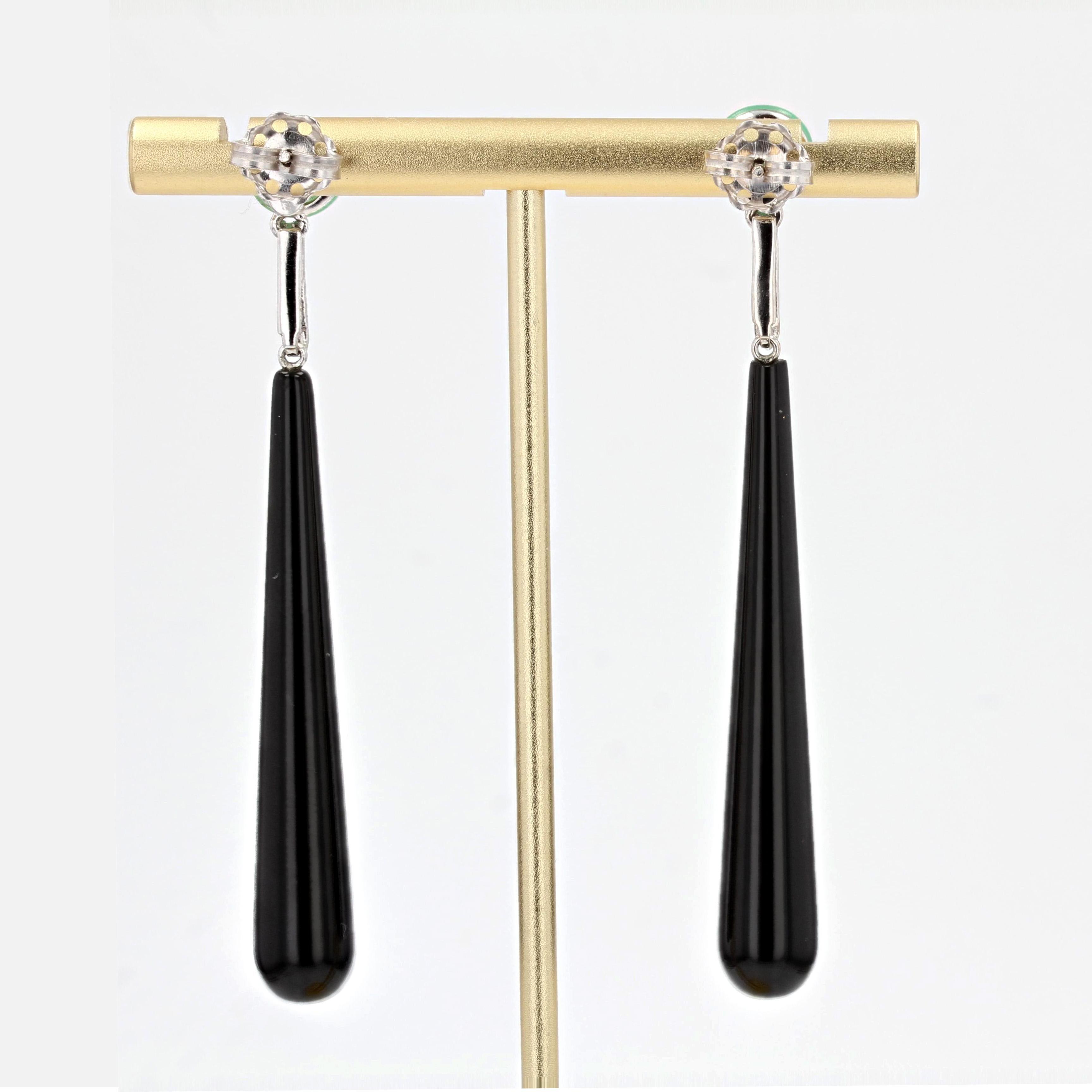 Art Deco Style Diamond Onyx Chrysophrase Dangle Earrings For Sale 5