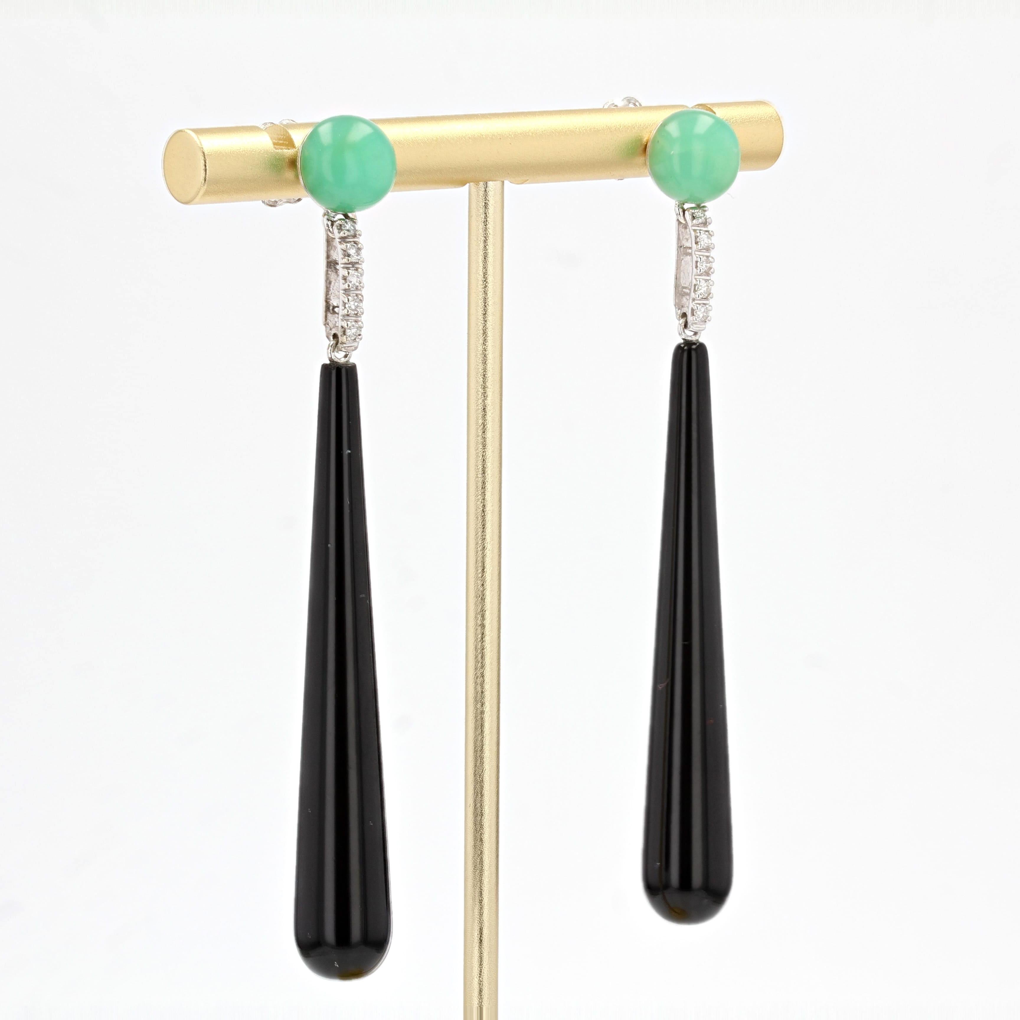 Art Deco Style Diamond Onyx Chrysophrase Dangle Earrings For Sale 4