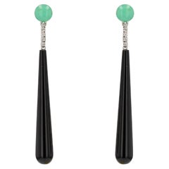 Art Deco Style Diamond Onyx Chrysophrase Dangle Earrings