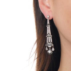Art Deco style diamond onyx platinum chandelier earrings