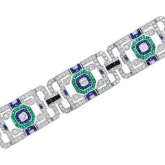 Bracciale in stile Art Deco con diamanti, onice, zaffiri e smeraldi &New