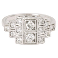 Art Deco Style Diamond Pavement 18 Carats White Gold Ring